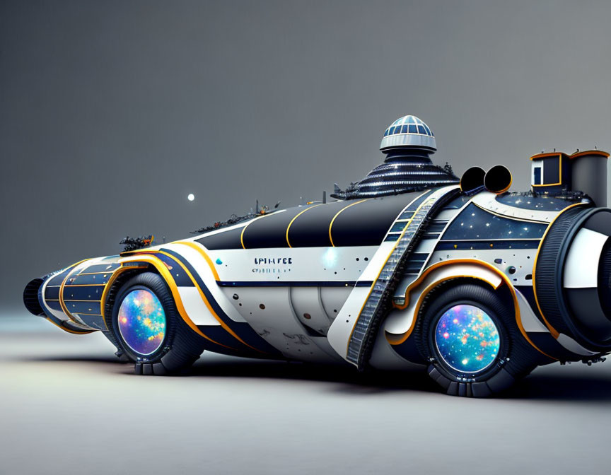 Sleek Futuristic Submarine with Cosmic Patterns on Neutral Background