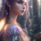 Ethereal female figure with pointed ears in magical forest