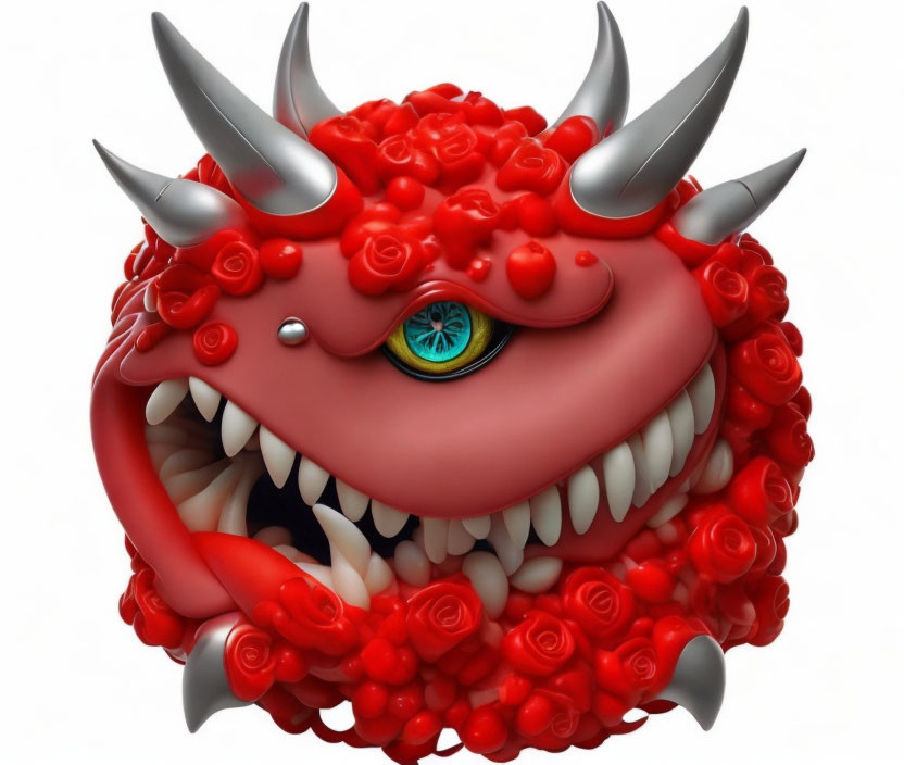 Whimsical Red Monster with Horns and Multiple Eyes