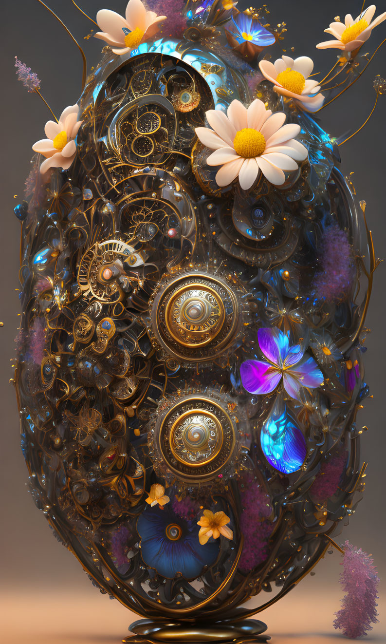 Intricate Steampunk and Cosmic Egg Design