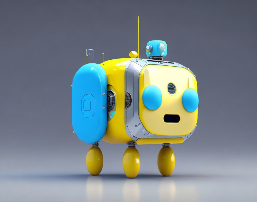 Yellow and Blue Anthropomorphic Robot 3D Rendering