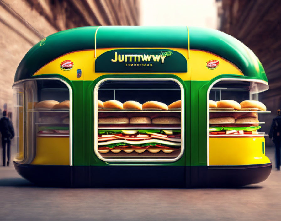 Digital tram design resembling a sandwich with layered interior ingredients