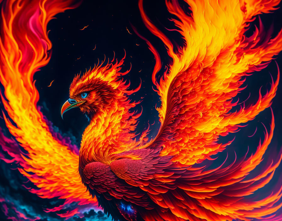 Colorful Phoenix Illustration in Fiery Red and Orange Tones