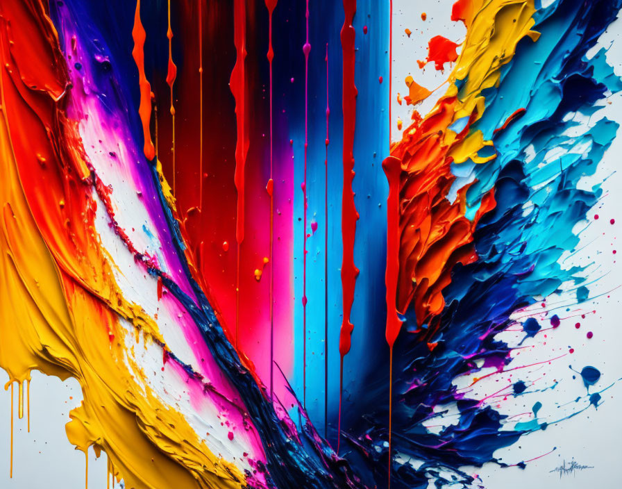 Vibrant Abstract Painting with Red, Blue, Yellow, and Purple Streaks