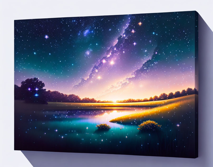 Starry Night Sky Canvas Print with Colorful Galaxy and Field Scene