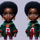 Stylish animated character with afro, glasses, gold jewelry, and green jacket