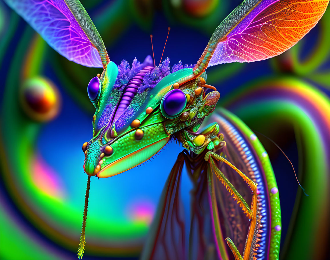 Colorful Praying Mantis Illustration with Exaggerated Features