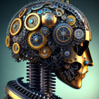 Digital artwork: Humanoid head with mechanical gears on gradient background