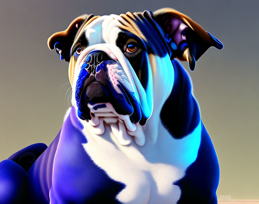 Colorful Bulldog Digital Illustration with Exaggerated Features