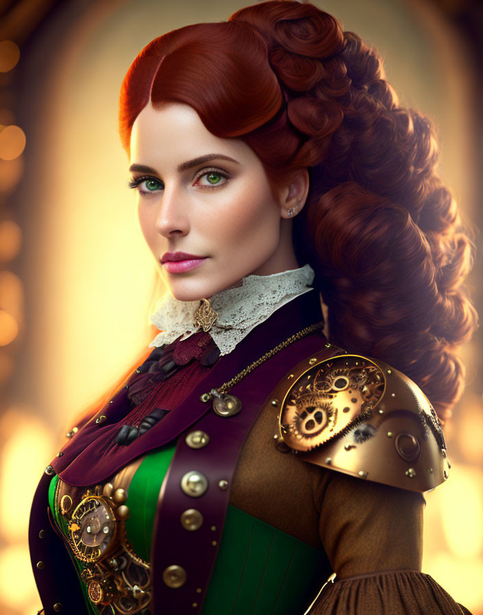 Digital artwork: Woman with red Victorian hair in steampunk outfit