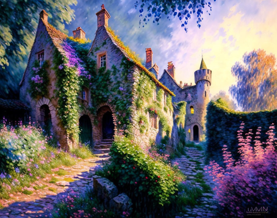 Enchanting Fairy Tale Cottages in Twilight Garden