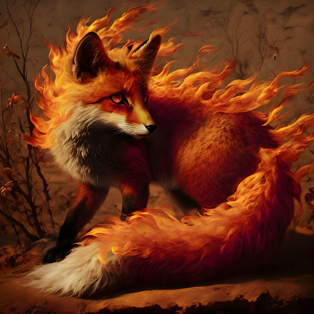 Majestic fox with fiery orange fur in autumn scene