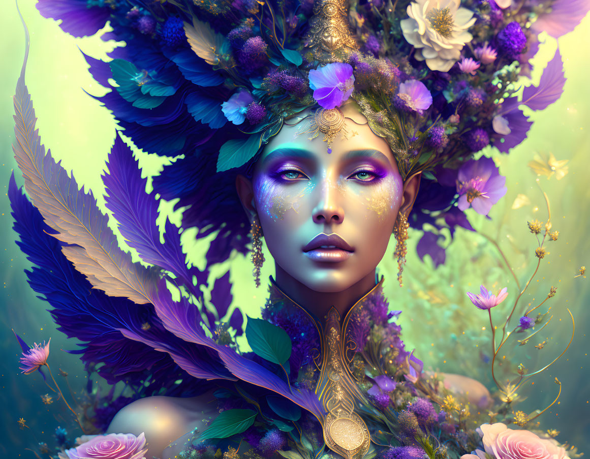 Fantasy portrait of woman in vibrant headdress.