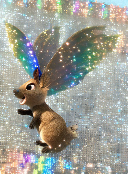 Colorful Butterfly-Winged Rabbit on Glittering Background