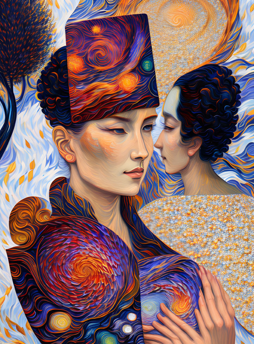 Colorful profile illustration with swirling patterns reminiscent of van Gogh.