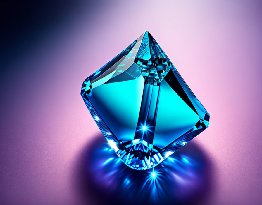 Blue gemstone on pink-purple background with radiant glow