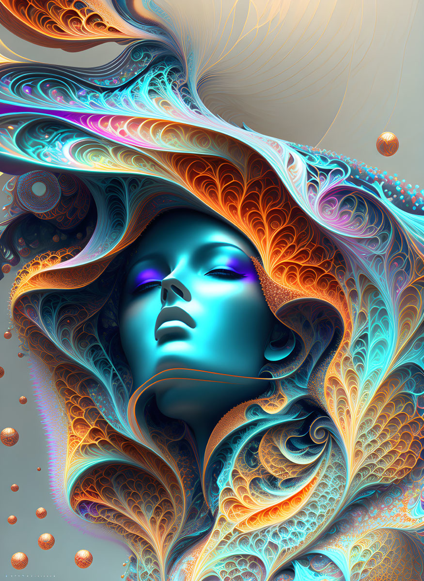 Colorful Fractal Patterns Surround Woman's Face