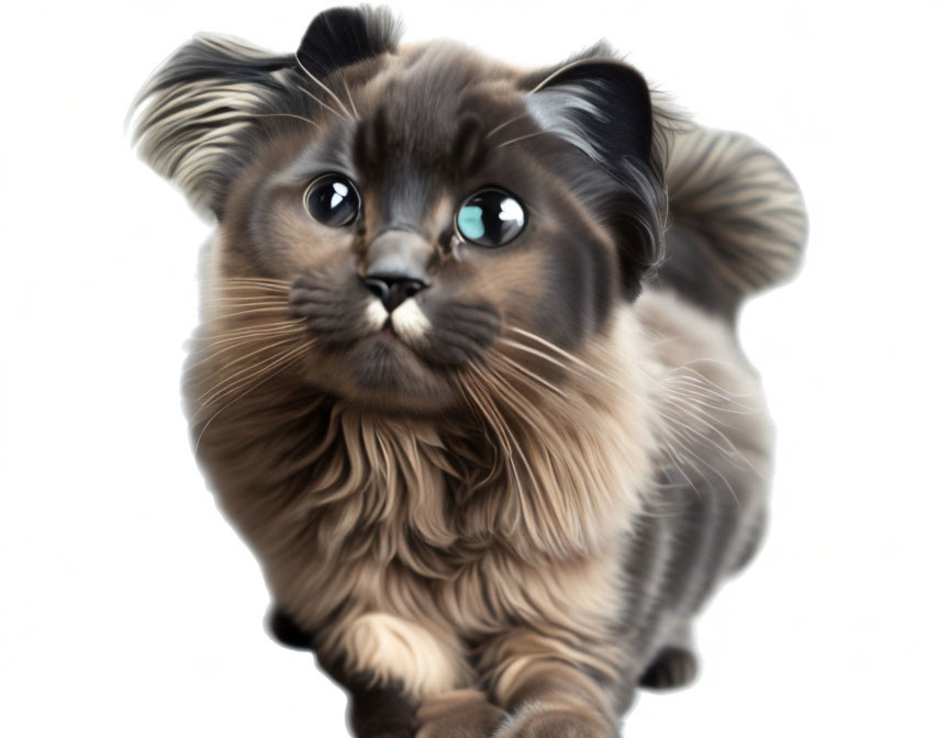 Fluffy cat with blue eyes and tufted ears in digital illustration