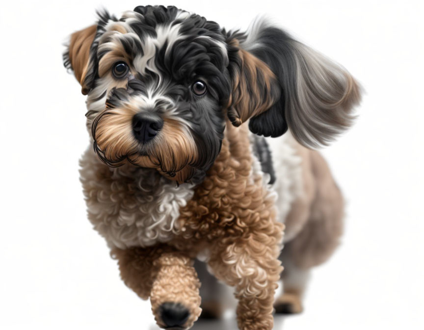 Detailed Illustration of Small Fluffy Dog with Black and Tan Fur