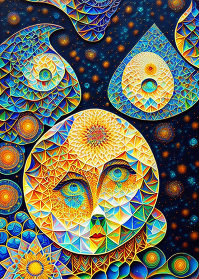 Colorful geometric human face in vibrant mosaic-style artwork