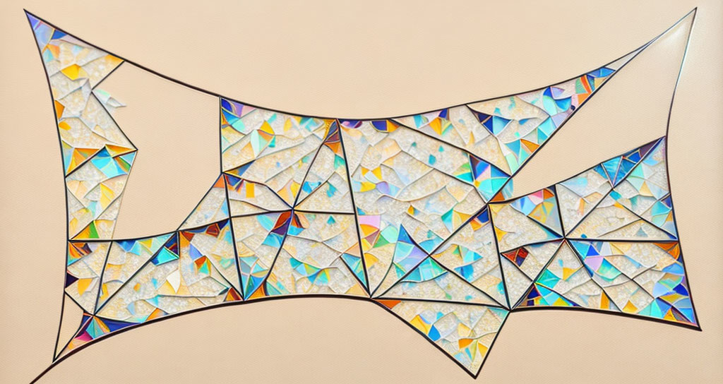 Colorful Geometric Bat Mosaic on Beige Background