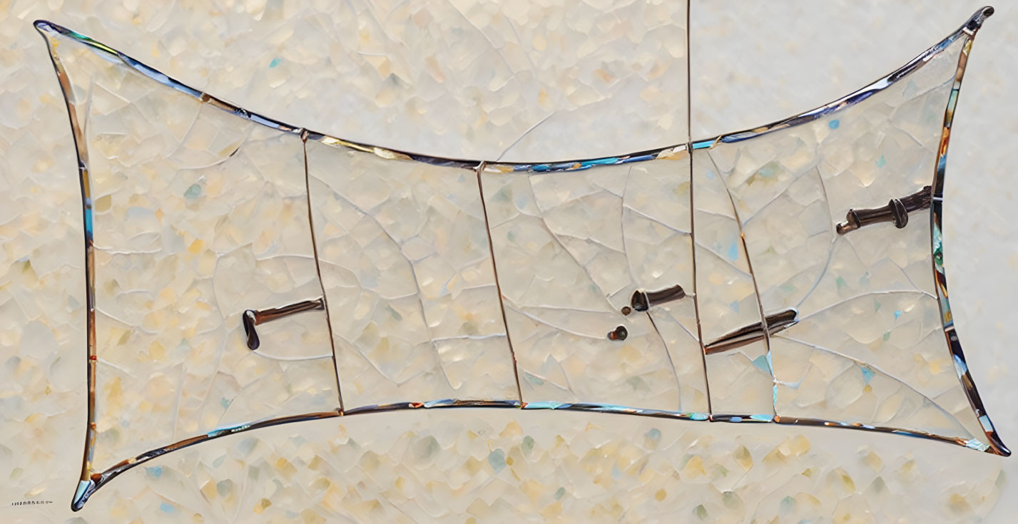 Abstract Sailboat Glass Art Installation on Pebble Background