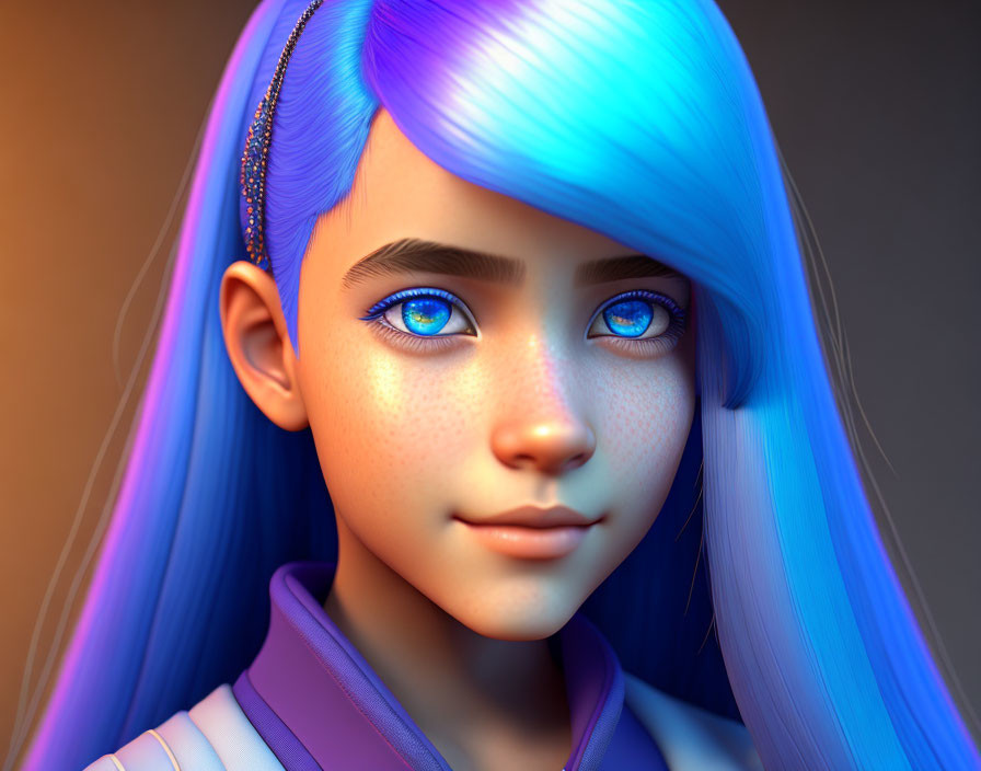 Vibrant Blue Hair Girl in 3D Illustration