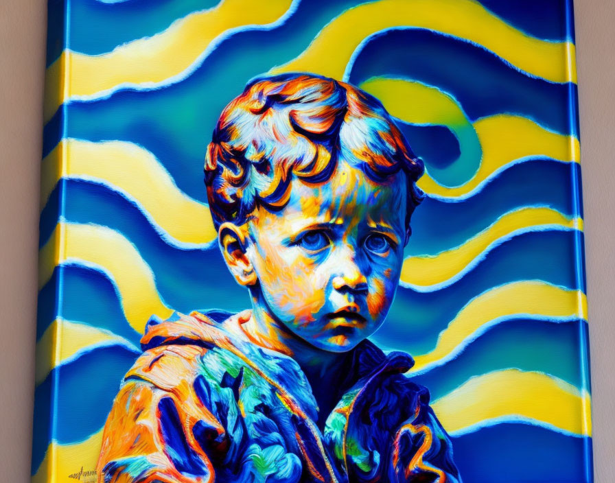 Vibrant portrait of child against blue and yellow backdrop