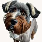 Illustration of expressive-eyed dog in beret and floral collar