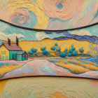 Colorful abstract mural with Van Gogh-inspired patterns in blue, orange, and yellow swirls