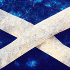 Geometric Scottish flag with white cross on blue polygon.