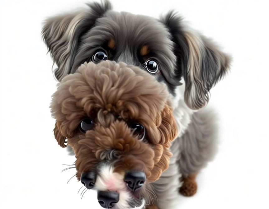 Fluffy dog with big shiny eyes and gray-brown fur