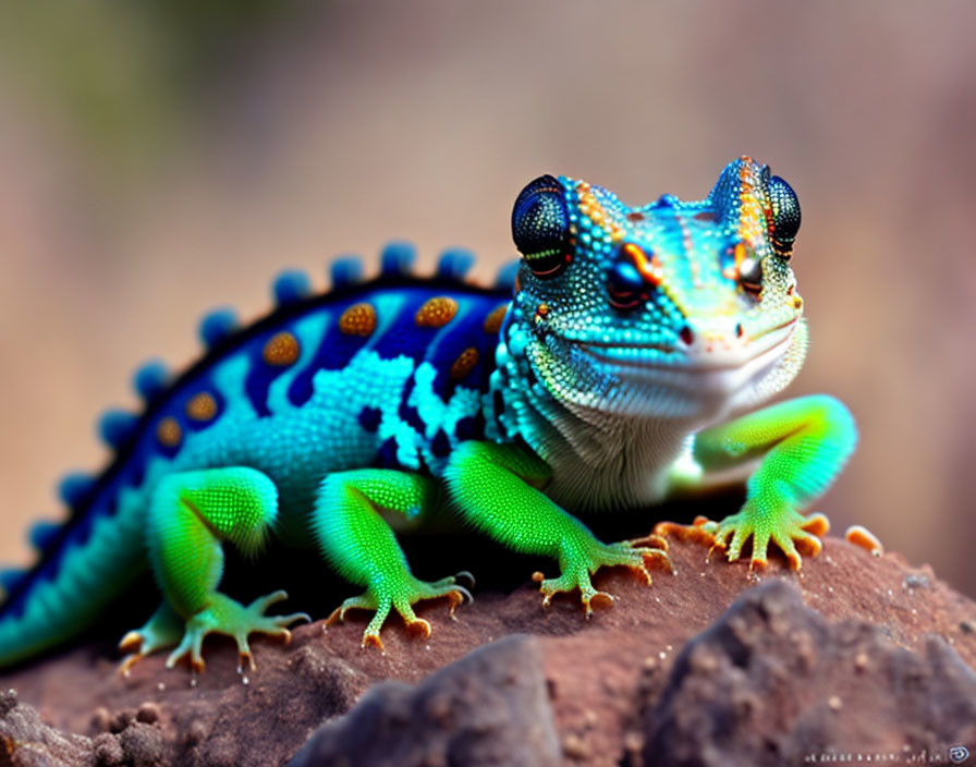 Colorful Gecko with Blue and Green Markings on Rock