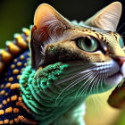 Cat with Leopard-Like Spots and Green Eyes in Close-Up