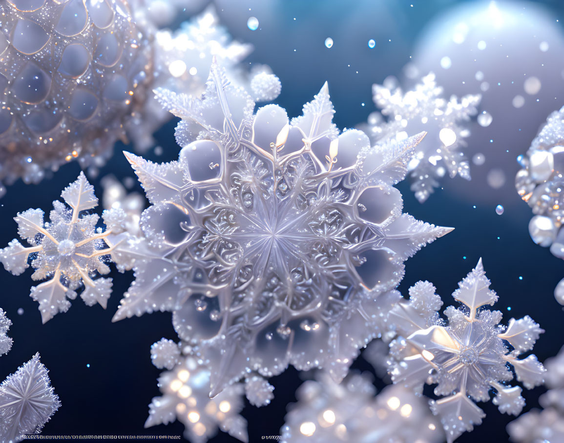 Detailed snowflake patterns on soft blue background