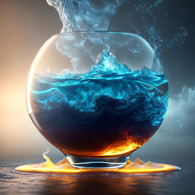 Dynamic Water and Fire Elements in Glass Bowl Harmony