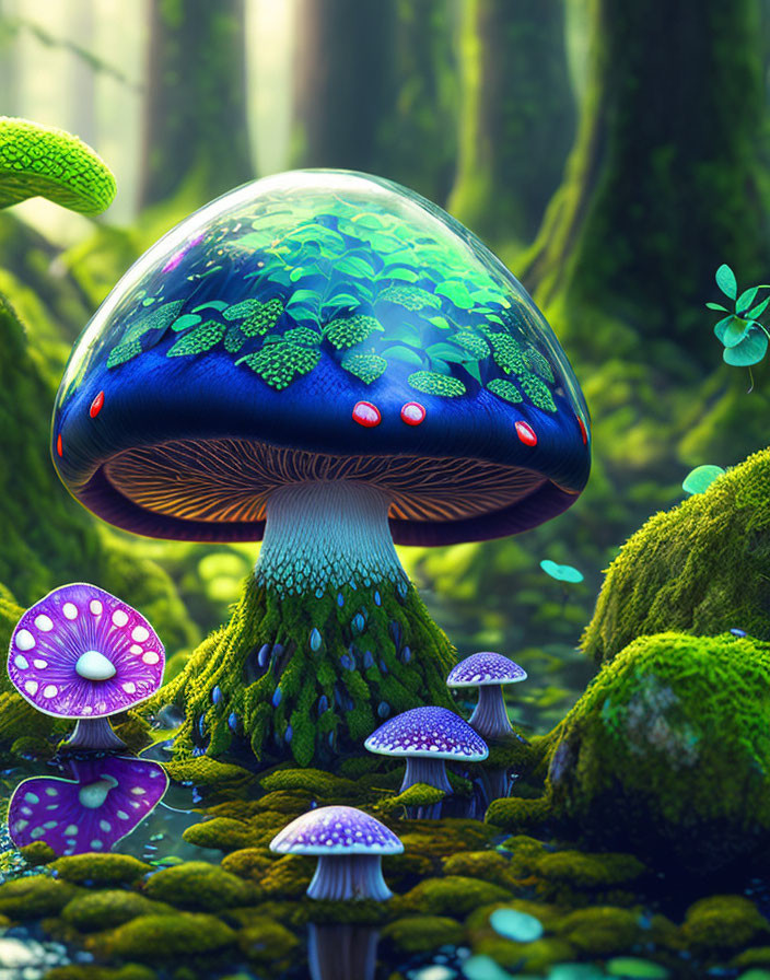 Colorful Mushrooms in Vibrant Digital Forest Art