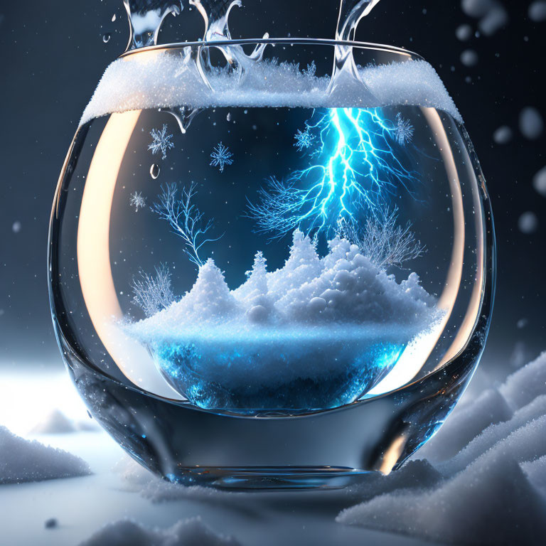 Miniature Winter Landscape in Fishbowl with Snow and Trees