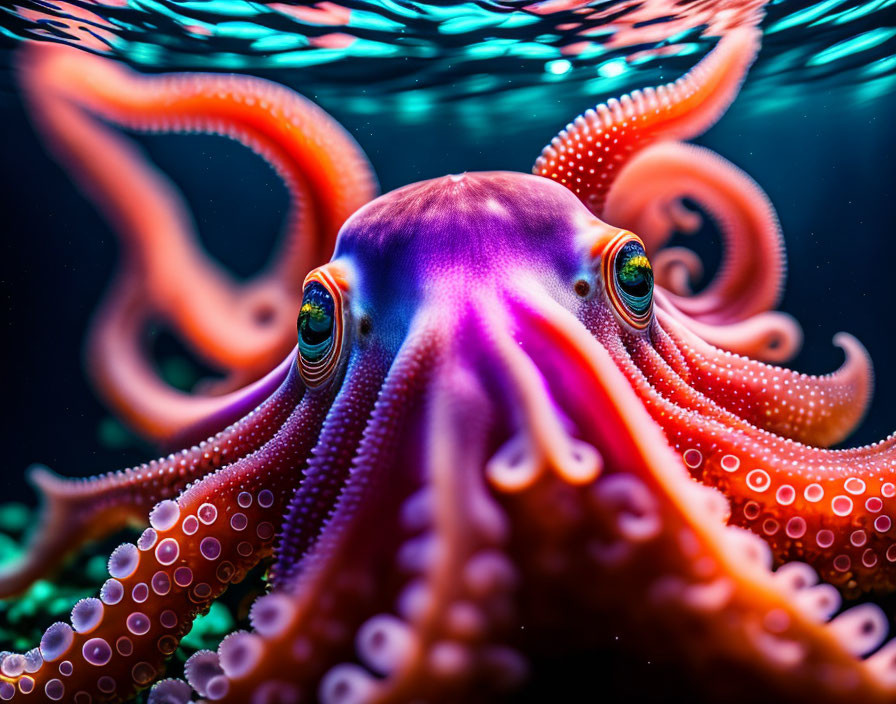 Colorful Octopus with Detailed Eyes and Tentacles in Pink, Purple, and Orange