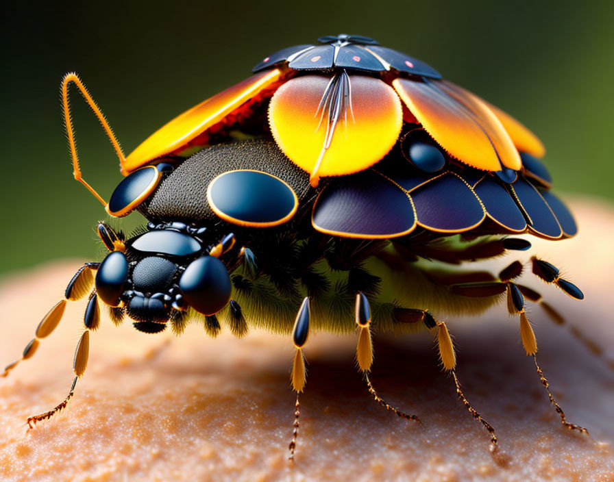 Colorful Beetle with Intricate Wing Patterns on Soft-focus Background