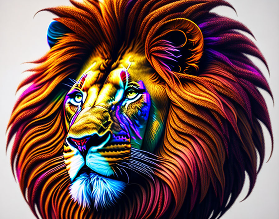 Colorful Digital Artwork: Lion with Neon Mane