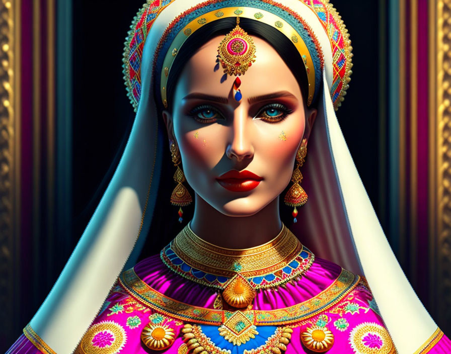 Traditional Indian Attire and Jewelry in Digital Art