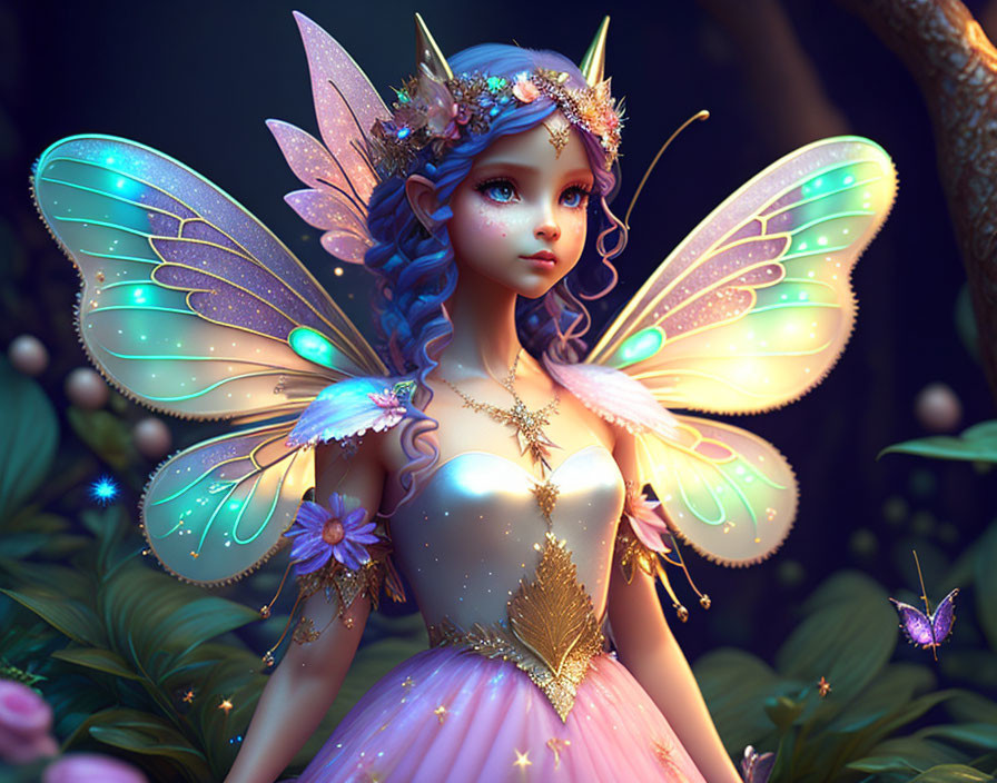 Fantasy-inspired digital artwork of a luminescent fairy in enchanted forest