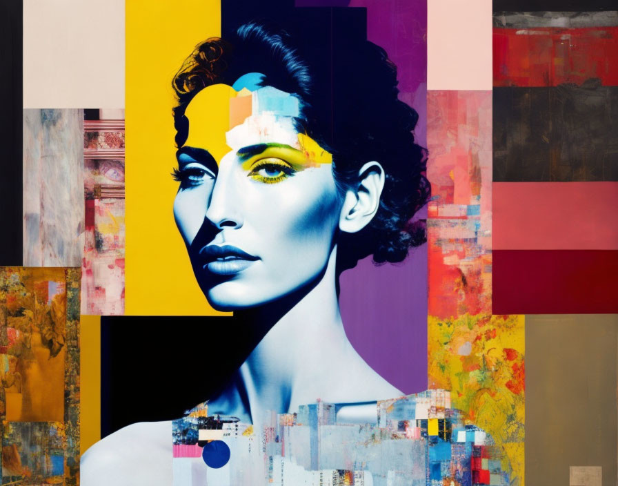 Vibrant modern art portrait with geometric and abstract patterns