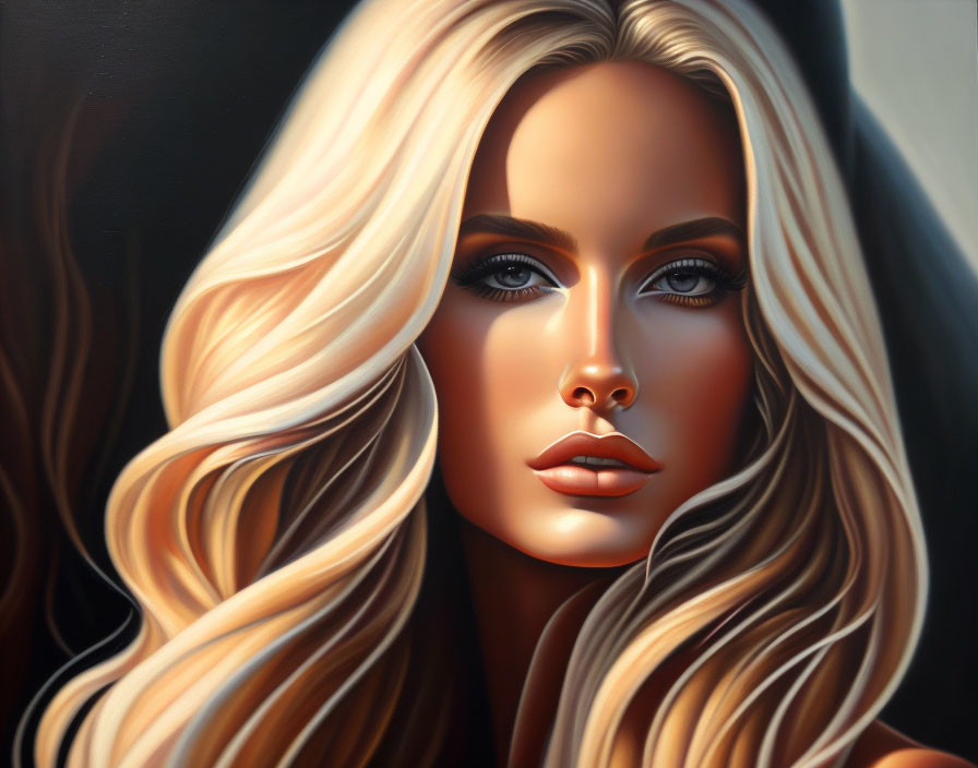 Hyperrealistic Painting of Woman with Blonde Hair & Captivating Eyes