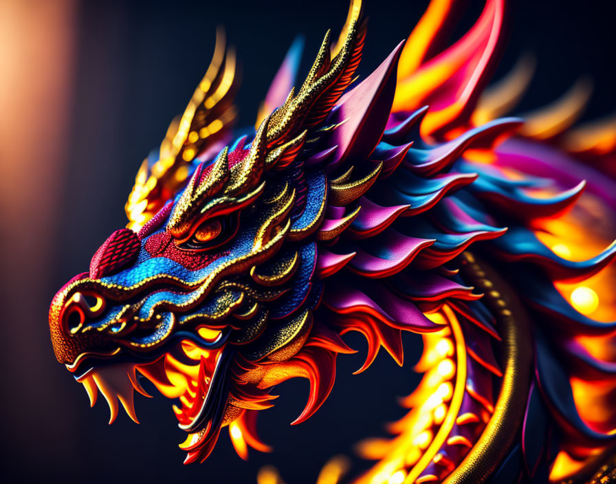 Colorful Dragon Sculpture with Detailed Scales and Vibrant Hues