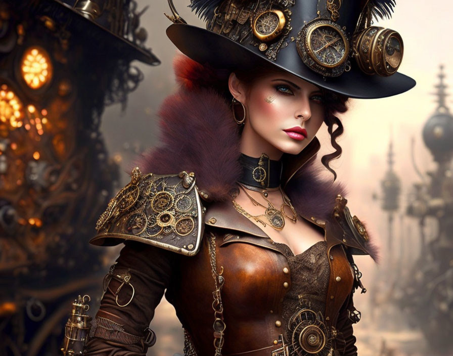 Elaborate Steampunk Attire with Gears and Clocks