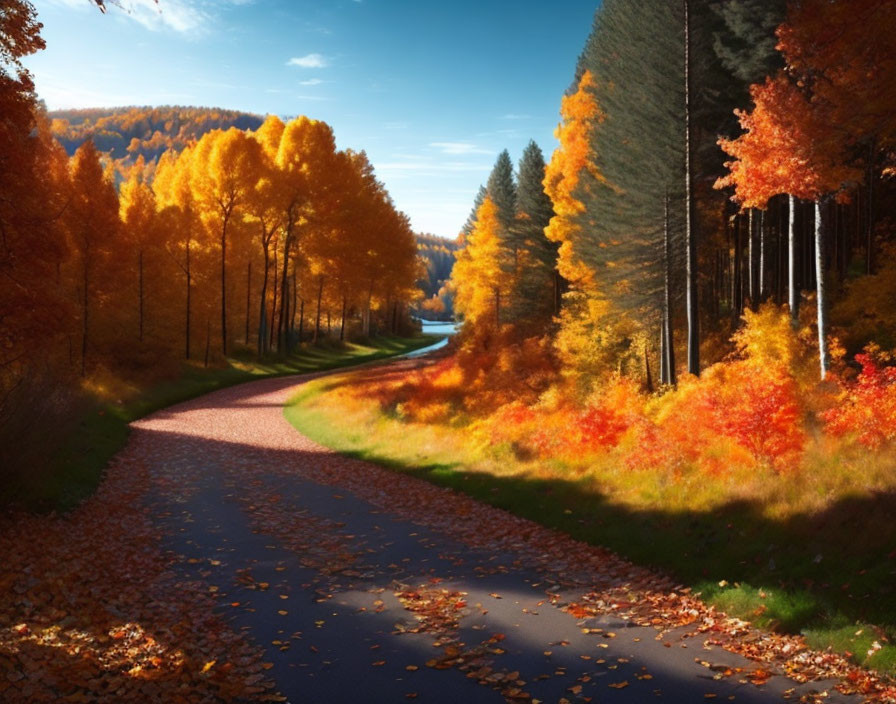 Scenic autumn forest with winding road