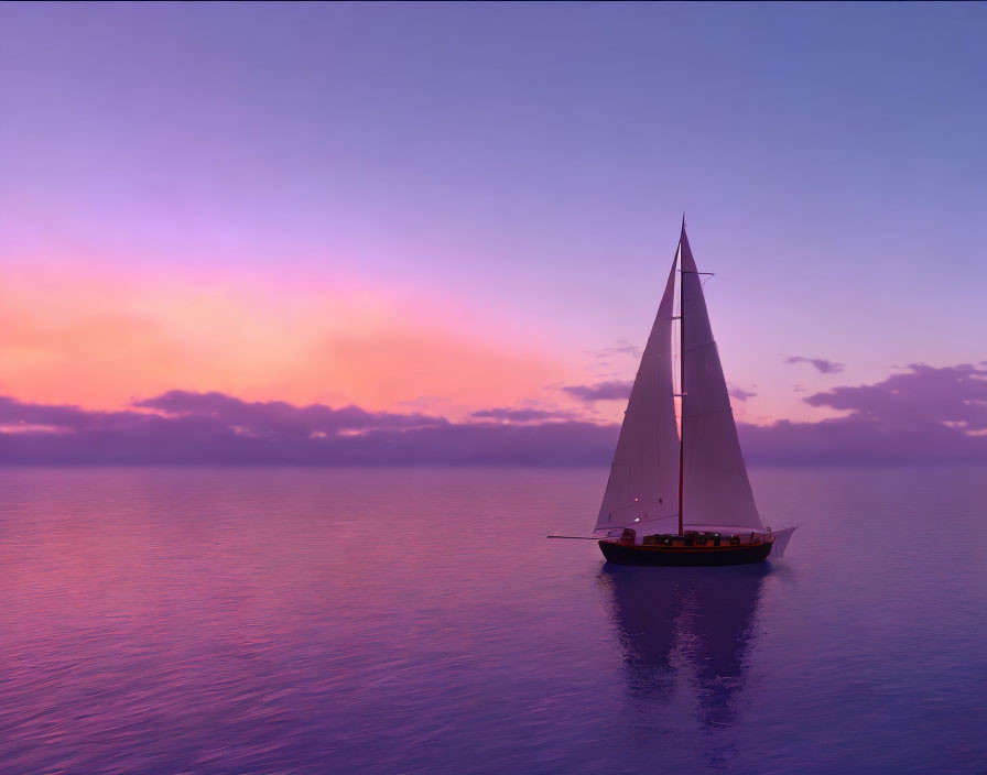 Sailboat on calm waters under purple and orange sunset