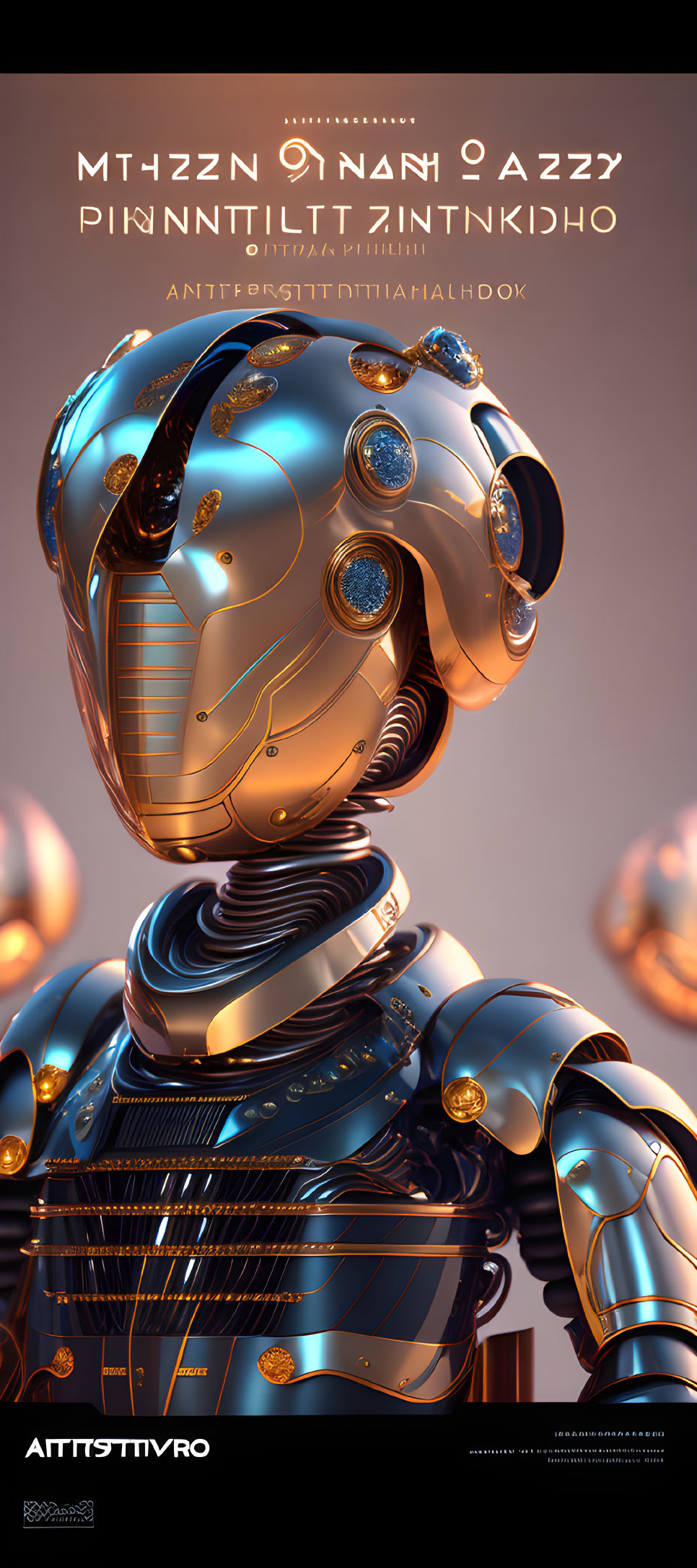 Shiny Golden and Black Futuristic Robot with Glowing Elements